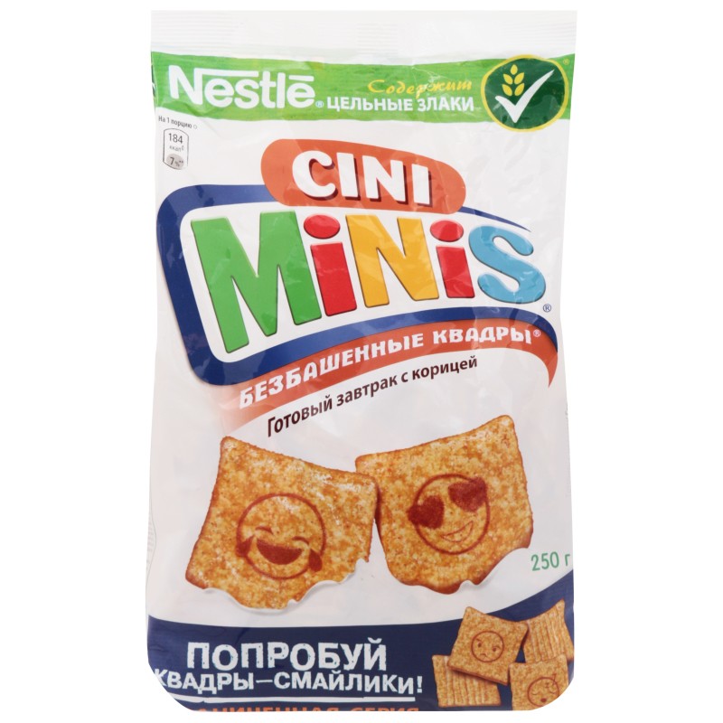 Завтрак Nestle cini Minis 250г. Завтрак Нестле сини Минис квадраты с корицей. Гот.завтрак cini-Minis 250г. Завтрак готовый сини Минис пшеничные хлопья с корицей , 250г.